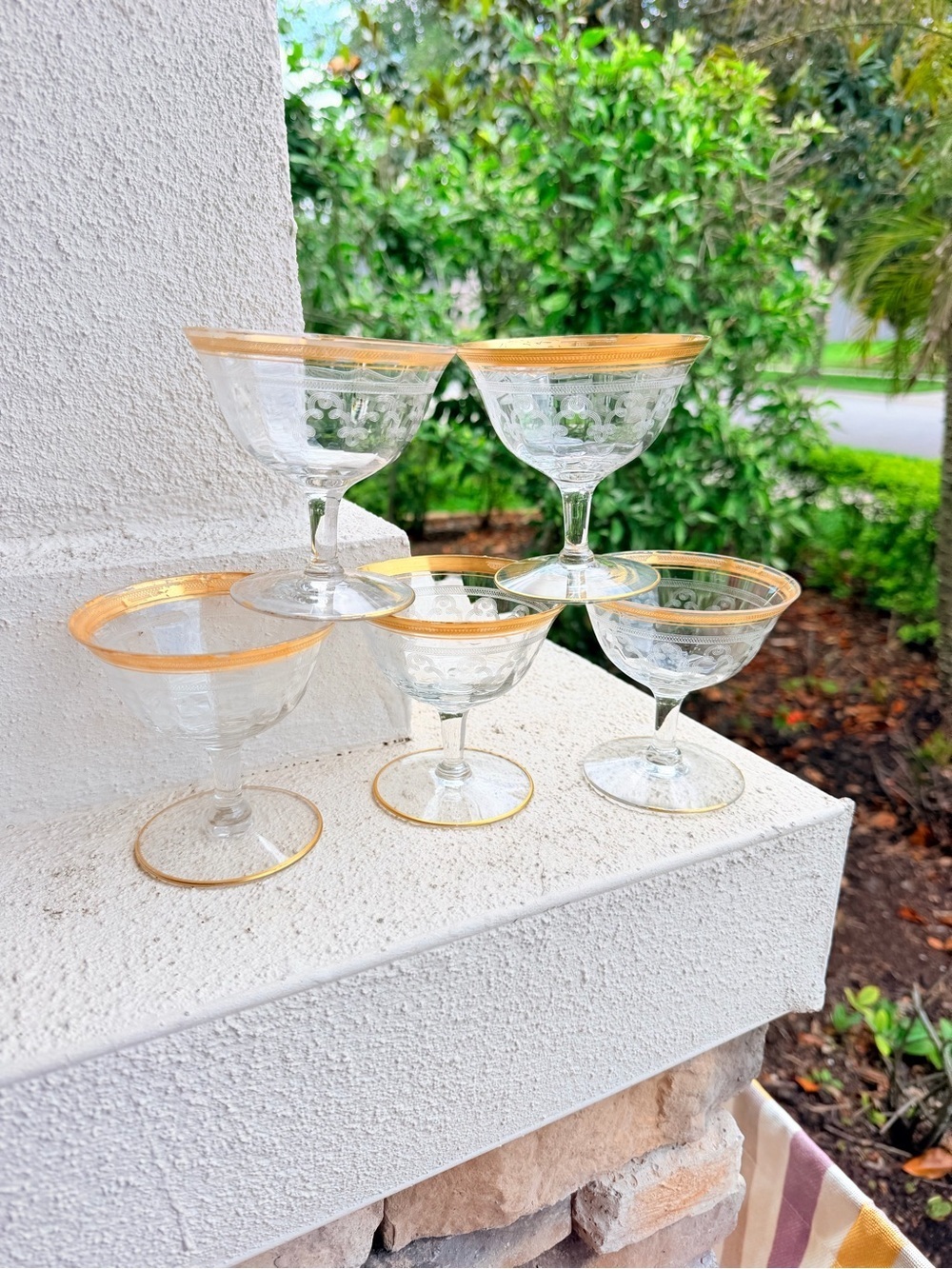 Tiffin Franciscan Crystal Gold Encrusted Low Sherbet Etched Glass uranium (5)